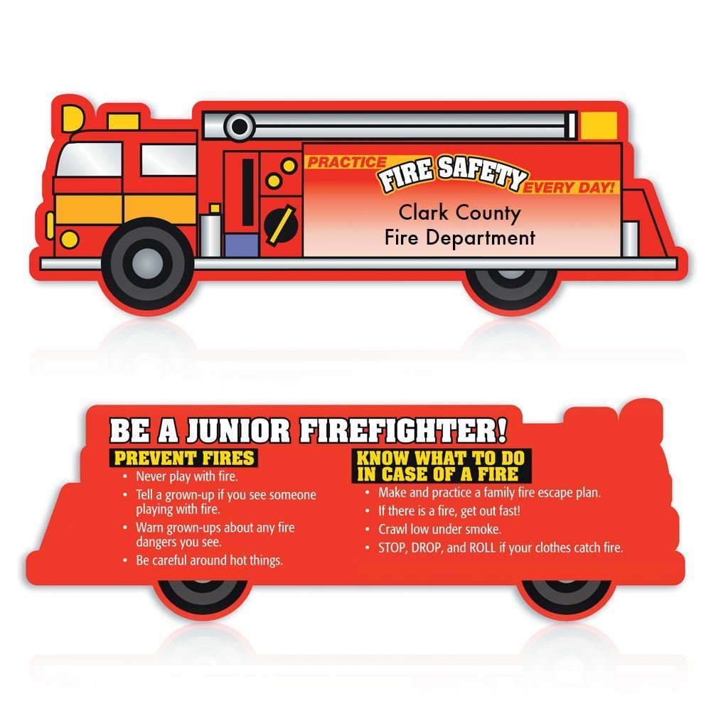 Practice Fire Safety Every Day DieCut Fire Truck Shaped Bookmark Positive Promotions