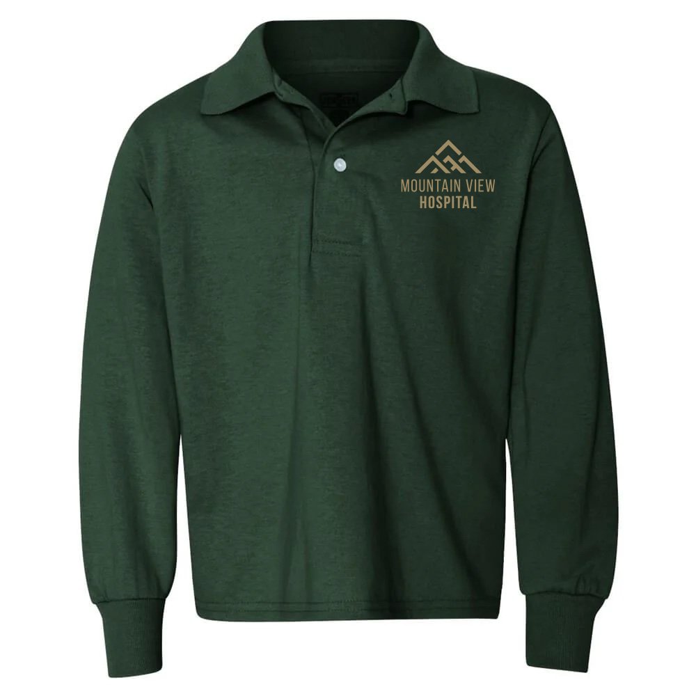 Jerzees&reg; Spotshield&trade; Youth 50/50 Long Sleeve Polo - Embroidered Personalization Available