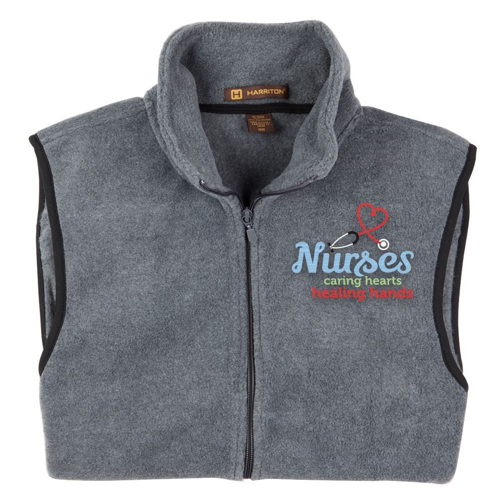 Nurses: Caring Hearts, Healing Hands Harriton&reg; Full-Zip Fleece Vest - Personalization Available