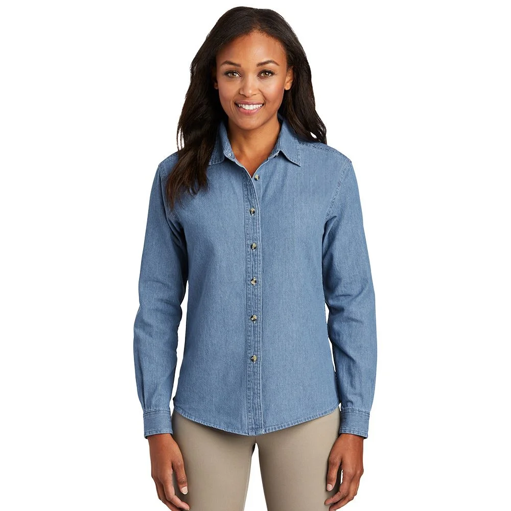 Port Company® Women's Long Sleeve Denim Button Down Shirt