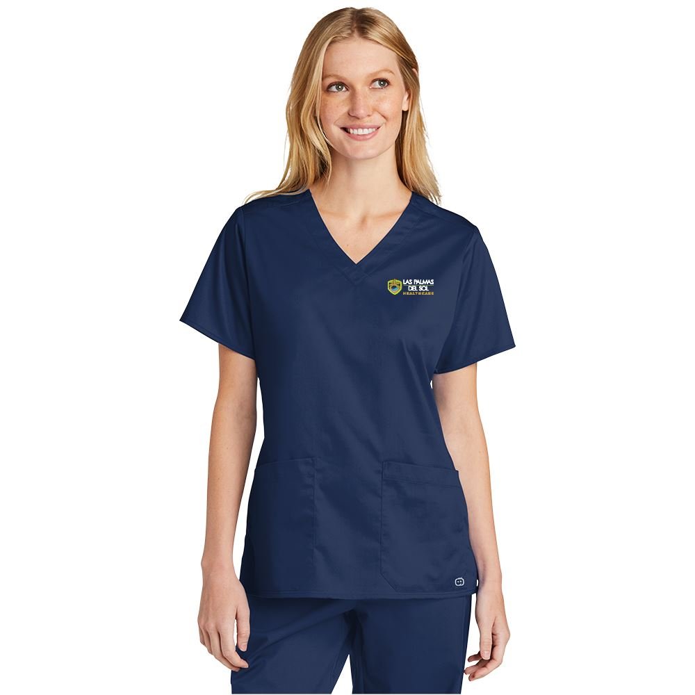 WonderWink ® Women's WorkFlex � 2 Front Pocket V-Neck Scrub Top- Embroidered Full Color Logo embroidered scrubs