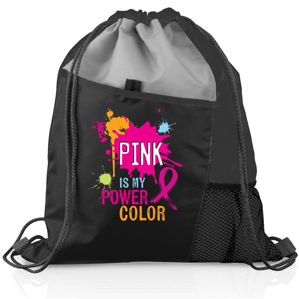 Pink Is My Power Color Black Sport Drawstring Mesh Backpack