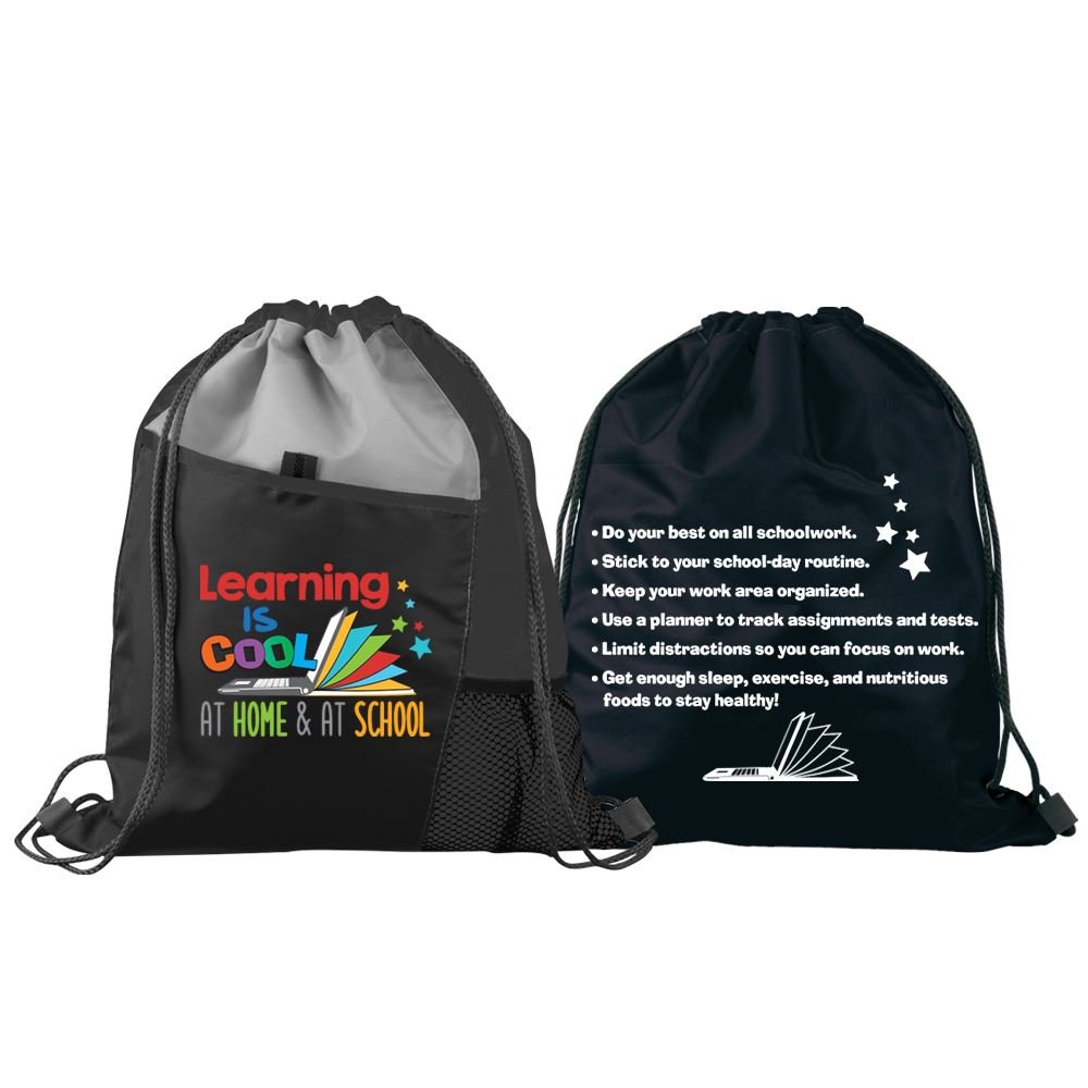Learning Is Cool At Home & At School Drawstring Backpack