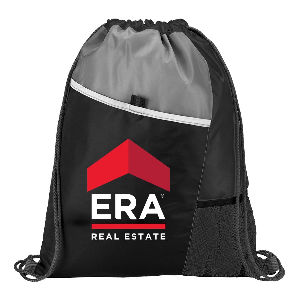 Black Drawstring Backpack with Reflective Strip - Personalization ...