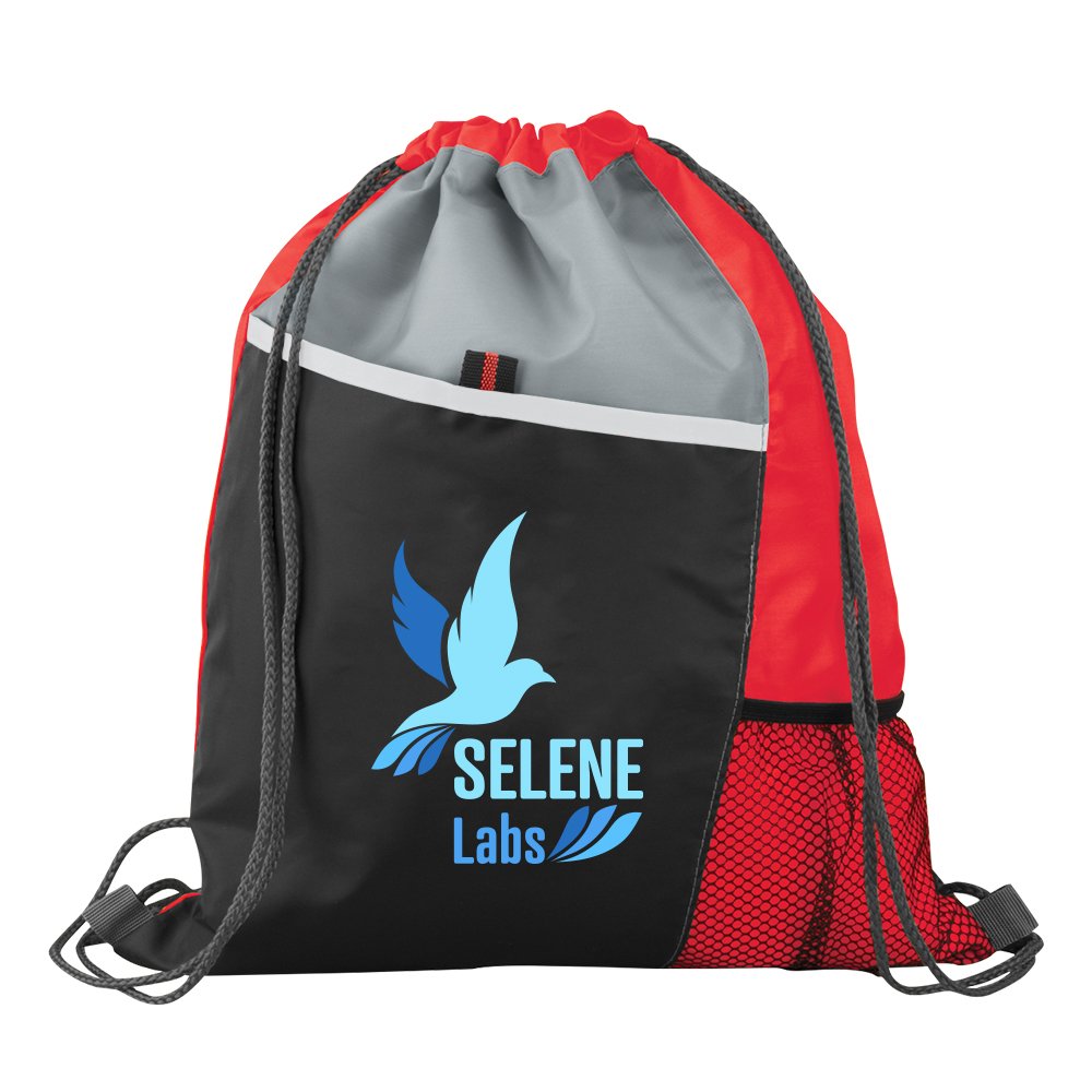 String Backpack Red Red Drawstring Backpack with Reflective Strip - Personalization ...
