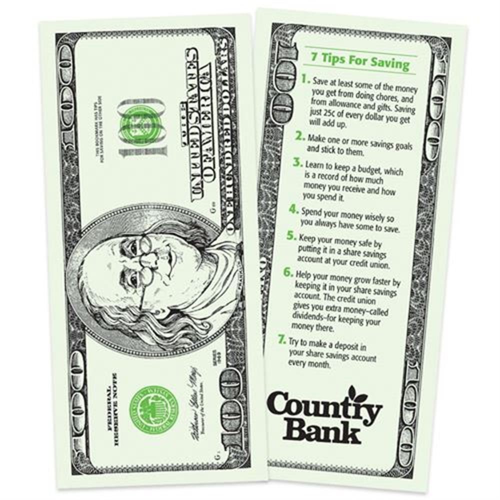 $100 Bill Credit Union Bookmark - Personalization Available