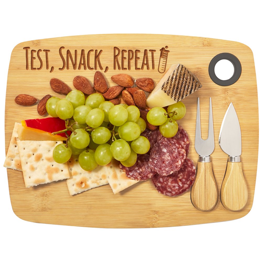 Test, Snack, Repeat Bamboo Charcuterie Cheese Board With Cutlery Set