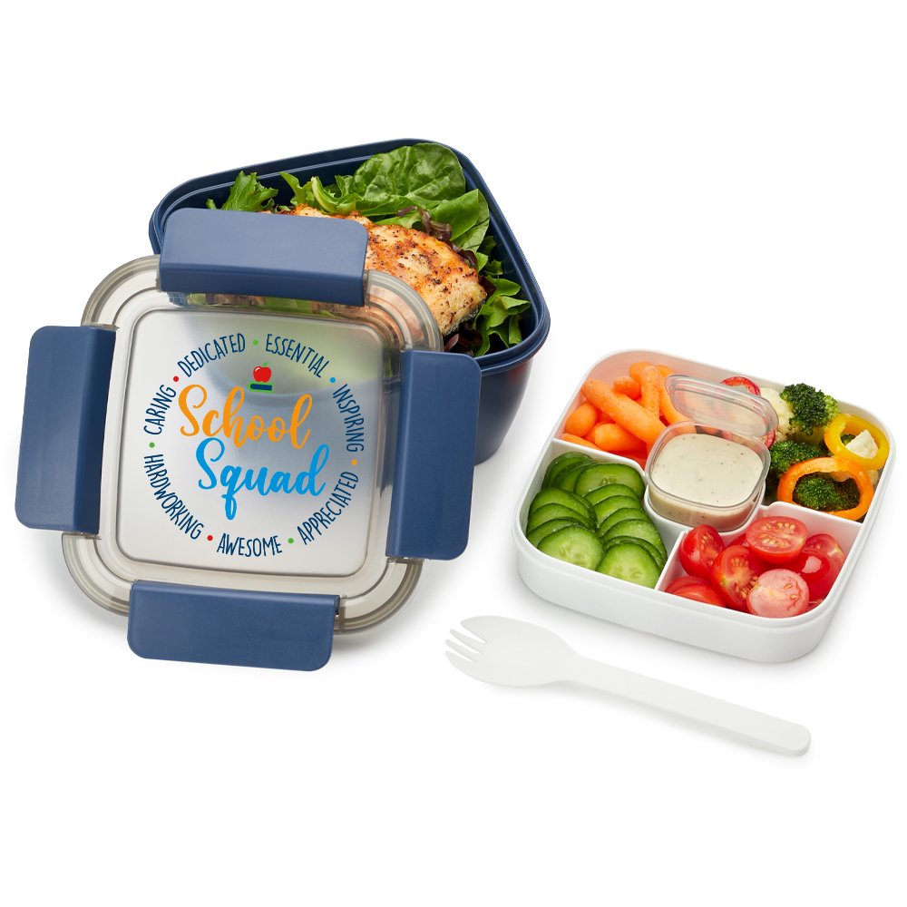 School Squad Blue Locking Food Container With Compartments