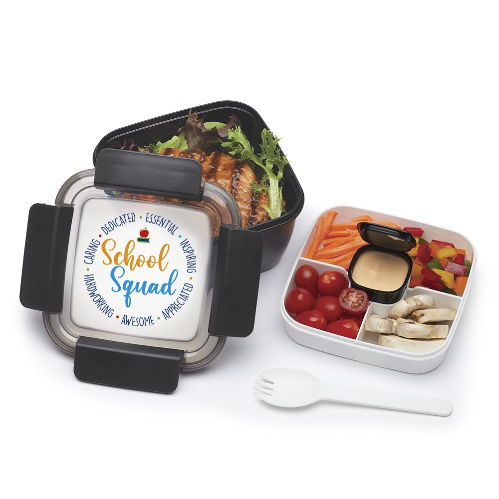 School Squad Black Locking Food Container With Compartments