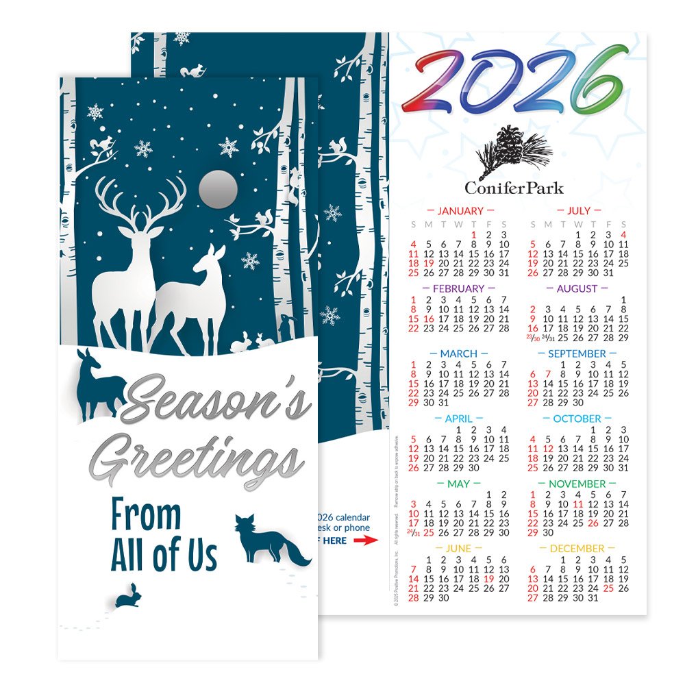 Season's Greetings From All of Us 2026 Silver Foil-Stamped Greeting Card Calendar - One-Color Personalization Available