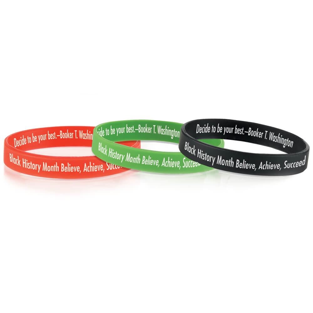 Black History Month: Believe, Achieve, Succeed Silicone Bracelet 10-Piece Assortment Pack