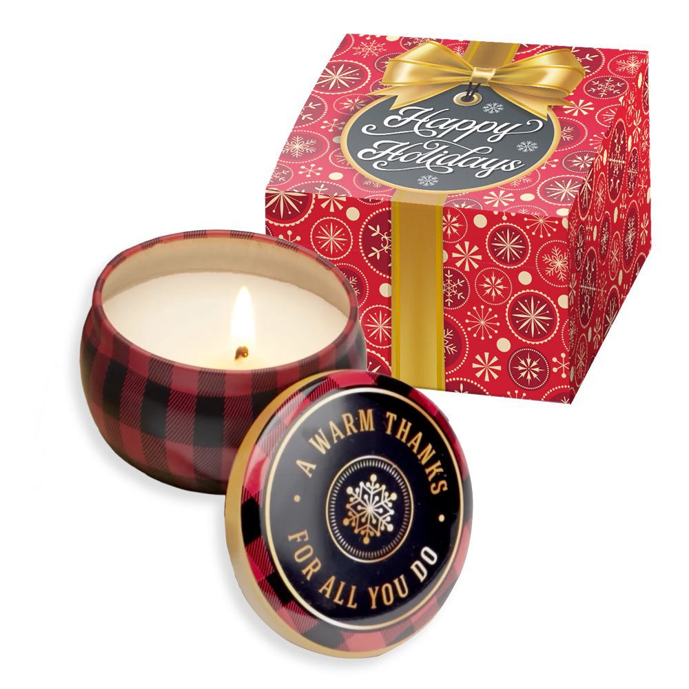 A Warm Thanks for All You Do Soy Candle in Holiday Tin in Holiday Gift Box