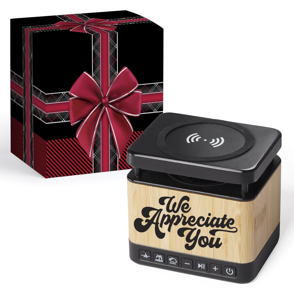 We Appreciate You Soundcharge 3-in-1 Bamboo Sound Machine, Bluetooth® Speaker, & Wireless Charging Pad in Holiday Gift Box