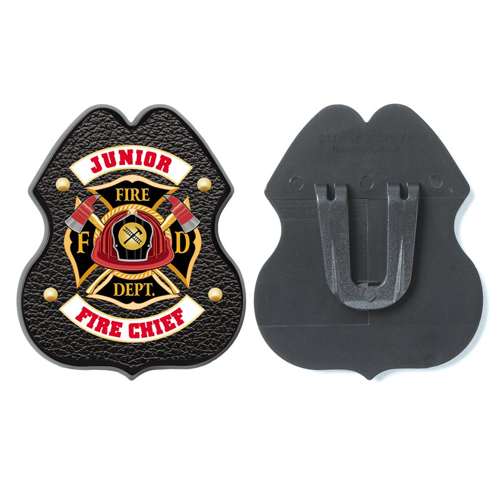 Black Junior Fire Chief Clip-On Fire Badge