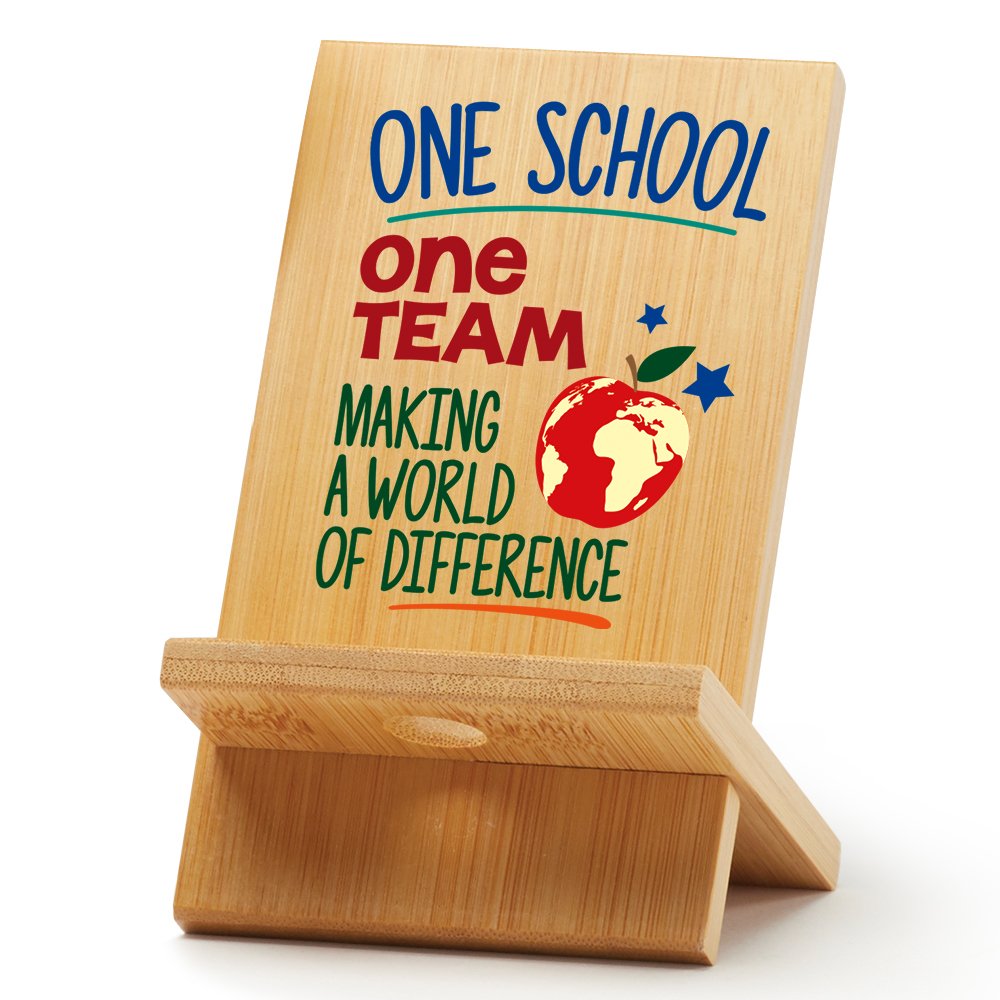 One School, One Team Making a World of Difference Bamboo Phone/Tablet Holder