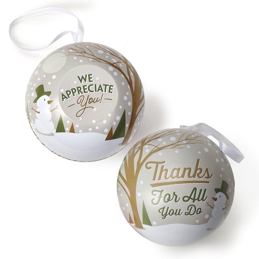 Thanks for All You Do Winter Scene Round Metal Ornament in Holiday Gift Box
