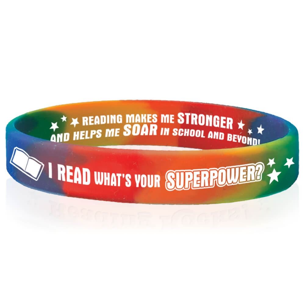 I Read, What's Your Superpower? 2-Sided Silicone Bracelets - Pack of 10