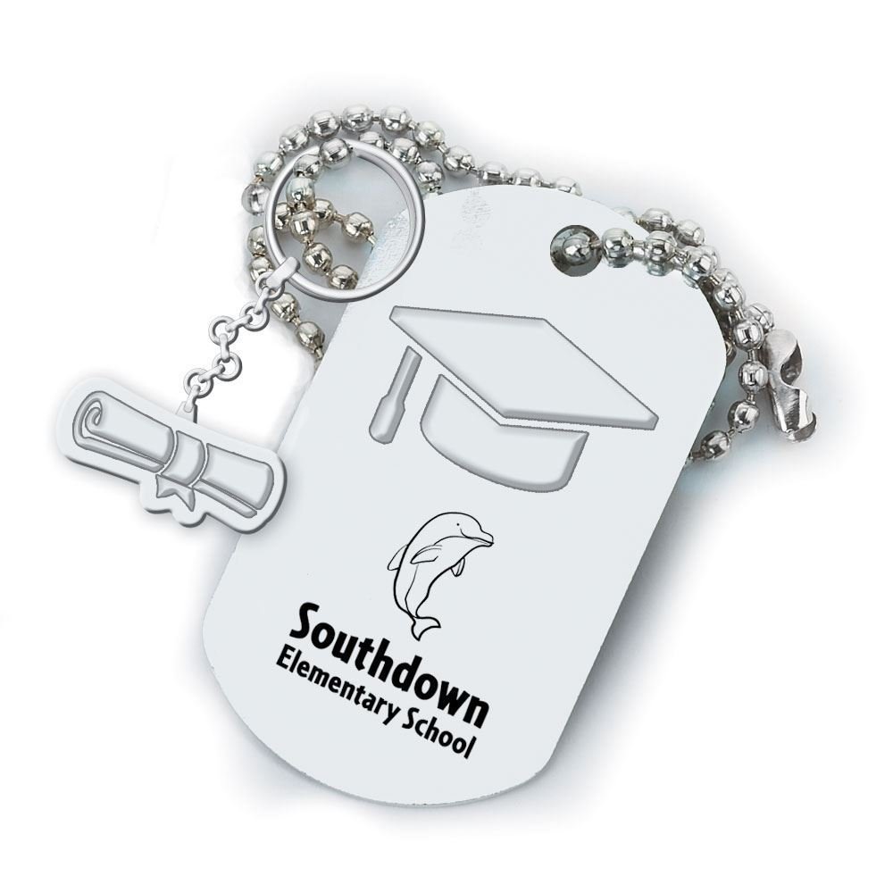 Graduation Cap Dog Tag With Diploma-Shaped Charm - Personalization Available