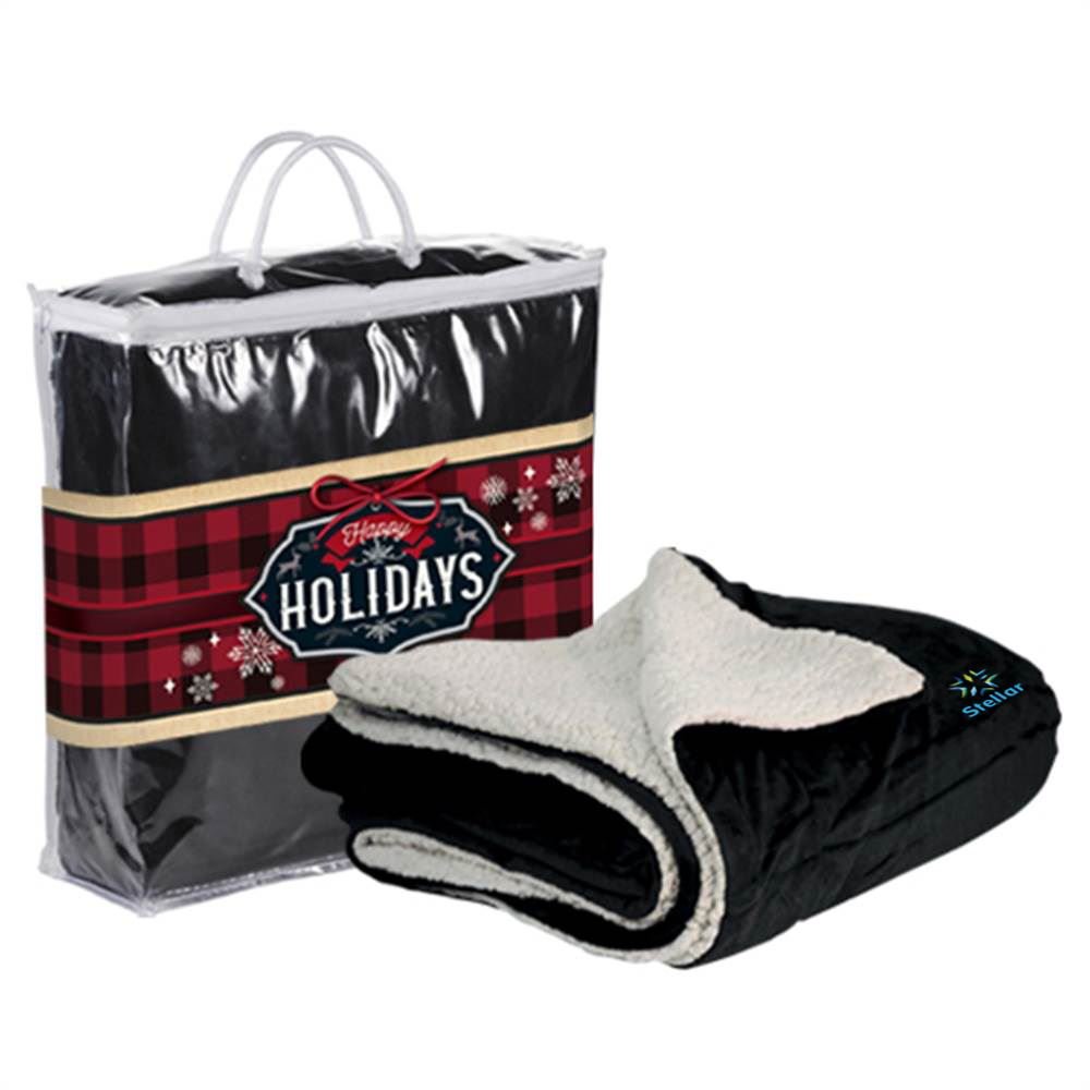 Microfleece Sherpa Blanket With Holiday Gift Sleeve - Embroidered Personalization Available