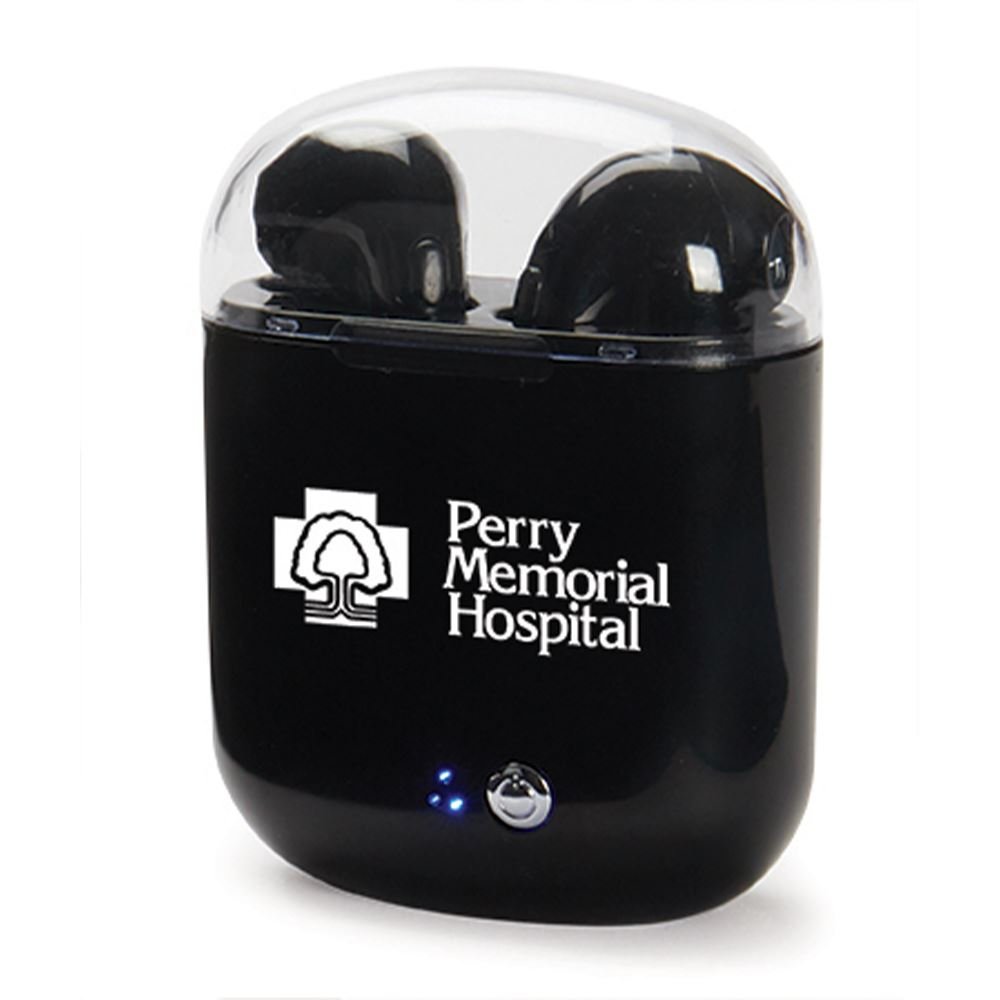 Black Bluetooth® Wireless Earbuds In Charging Case - One-Color Personalization Available