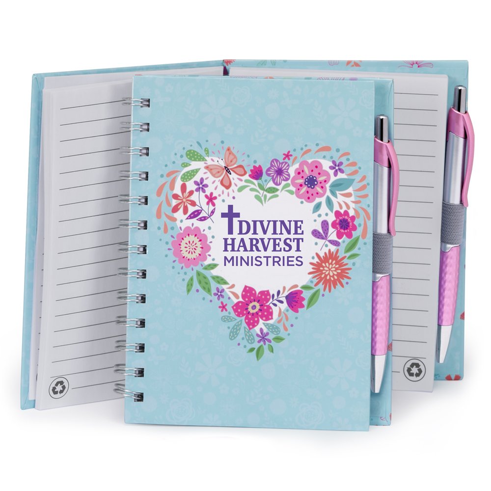 Floral Heart Spiral Notebook with Pen - Personalization Available