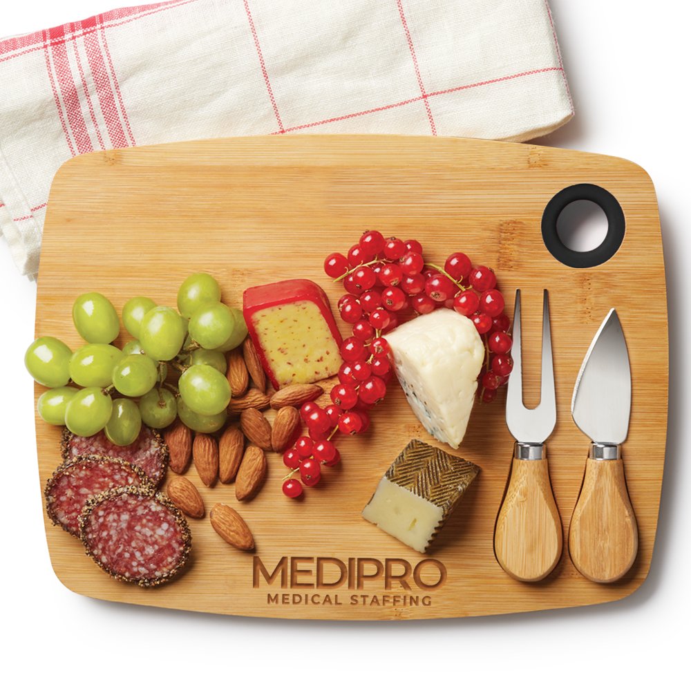 Bamboo Charcuterie Cheese Board With Cutlery Set LaserEngraved