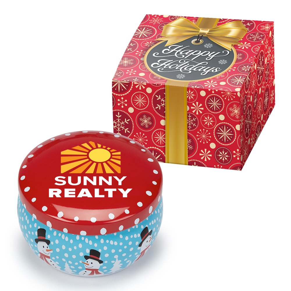 Snowman Soy Candle in Holiday Tin in Holiday Gift Box - Personalization Available