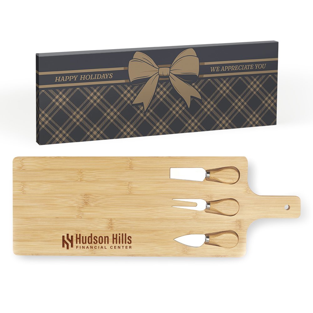 Bamboo Charcuterie Board With Utensil Trio - Laser-Engraved Personalization Available