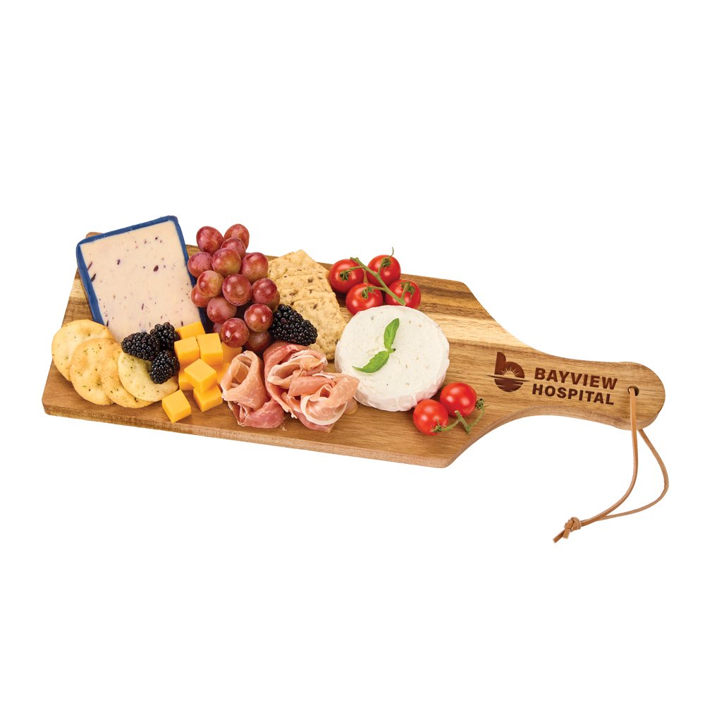 Acacia Charcuterie Board With Handle & Strap - Laser-Engraved Personalization Available