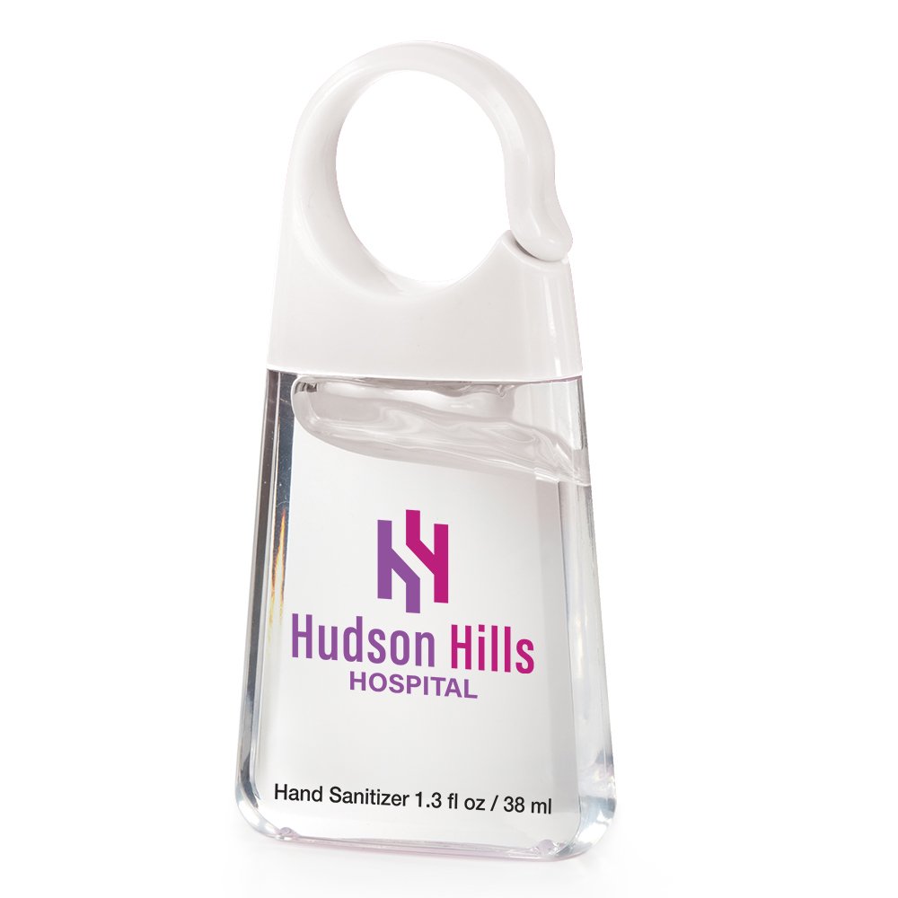 Hand Sanitizer With White Carabiner Clip - Personalization Available