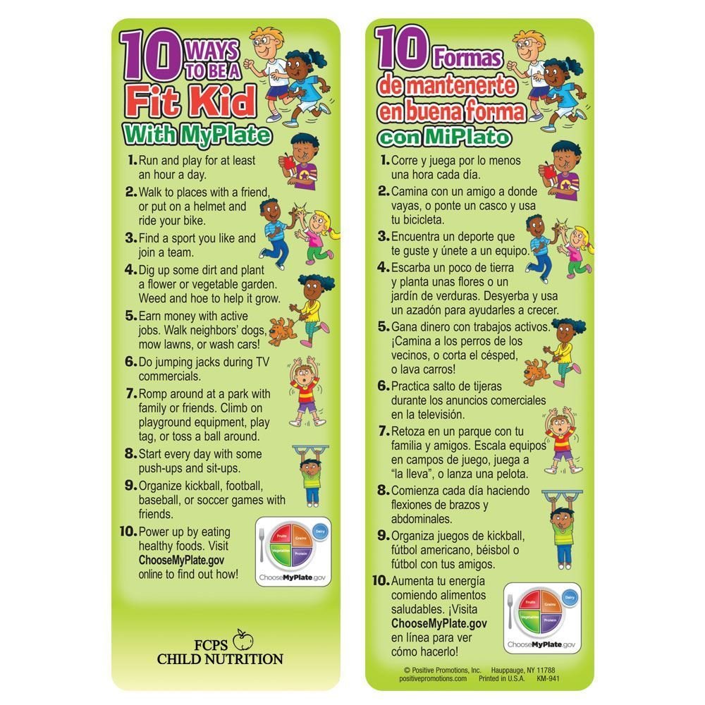 10 Ways To Be A Fit Kid With MyPlate Die-Cut Bookmark - Personalization Available
