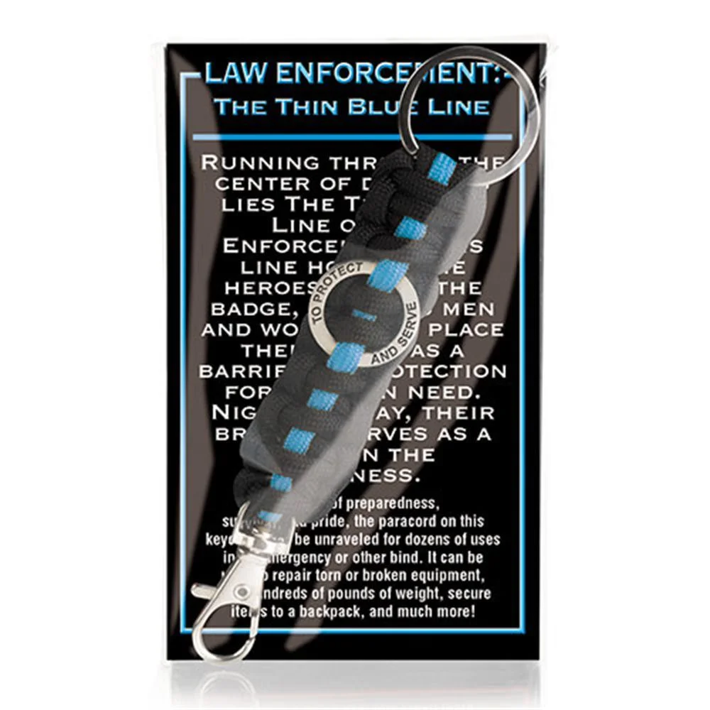 Thin Blue Line 550 Paracord Keychain With Swivel Clasp - Handmade Police Support