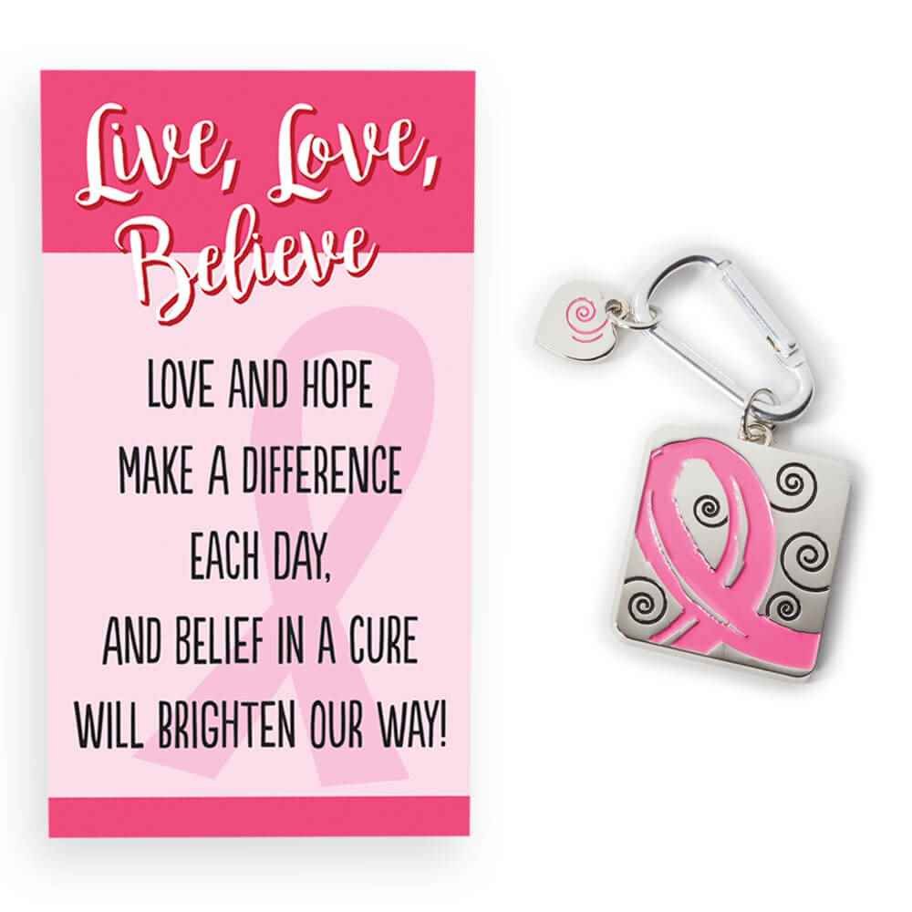 Pink Ribbon Metal Key Tag With Carabiner With Keepsake Card | Positive ...