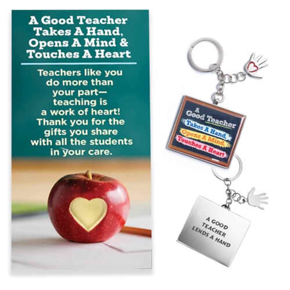 A Good Teacher Takes A Hand, Opens A Mind, Touches A Heart Key Tag with Keepsake Card - Personalization Available