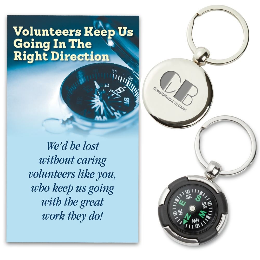 Compass Key Tag With Keepsake Card - Laser-Engraved Personalization Available