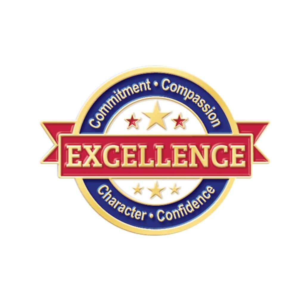 Excellence * Commitment * Compassion * Character * Confidence Lapel Pin ...
