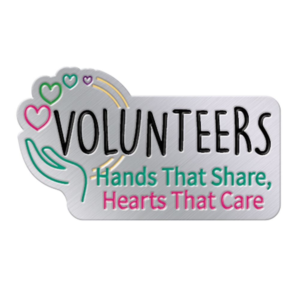 Volunteers: Hands That Share, Hearts That Care Lapel Pin With Presentation Card
