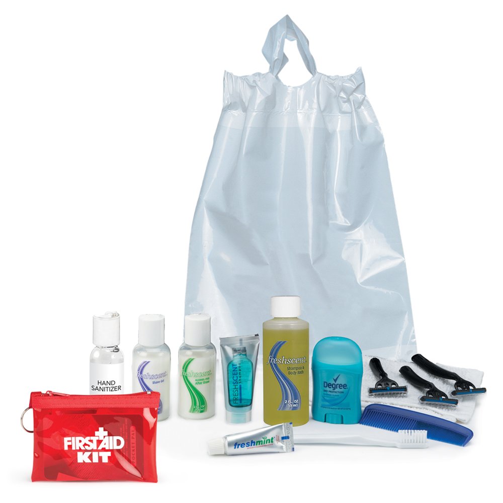 Male 15-Piece Hygiene Kit with White Cinch Poly Bag