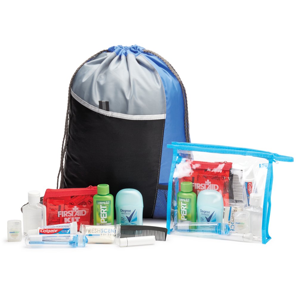 Sanitizing Backpack 12-Piece Hygiene Kit in Drawstring Backpack | Positive Promotions