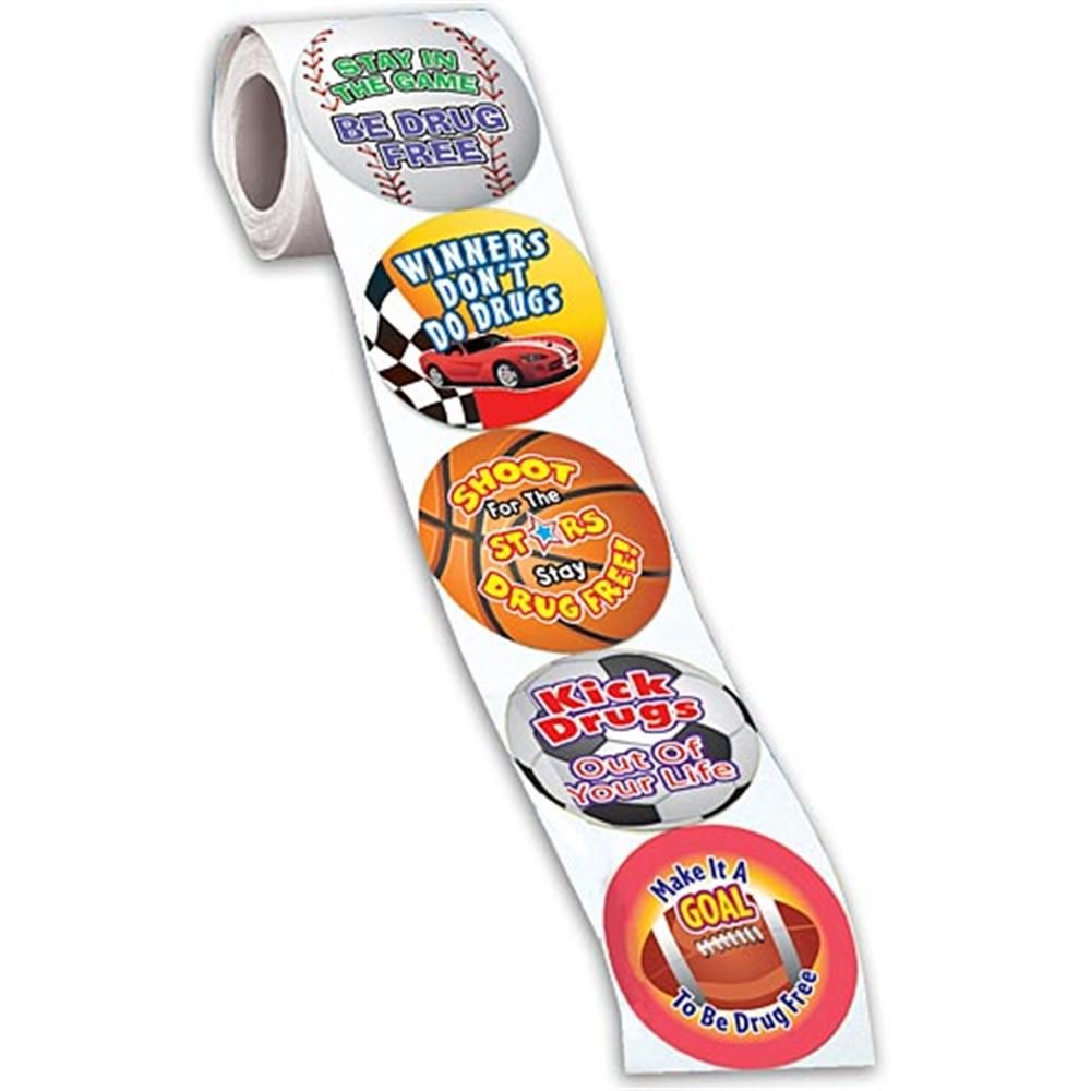 Sports Assortment Anti-Drug 5-On-A-Roll Message Stickers - Roll of 200