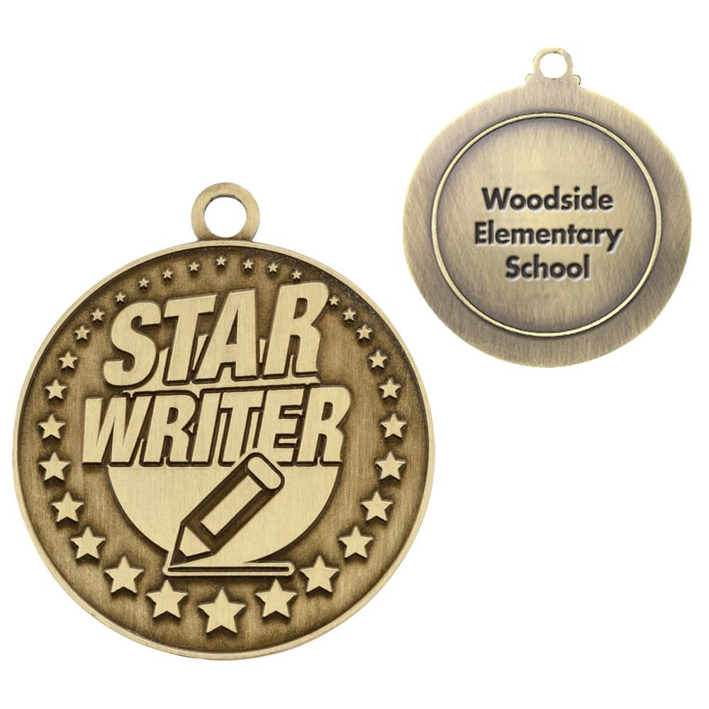 Star Writer Gold Academic Medallion - Laser-Engraved Personalization Available