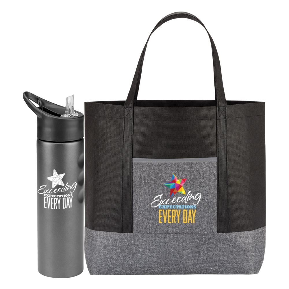 Exceeding Expectations Every Day Denim Non-Woven Tote Bag & Essex Water Bottle Combo