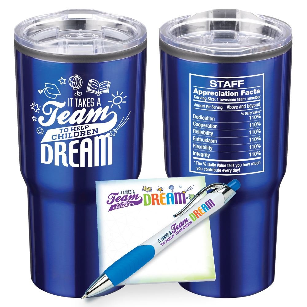 It Takes A Team To Help Children Dream Tumbler, Sticky Pad & Pen Combo Sets