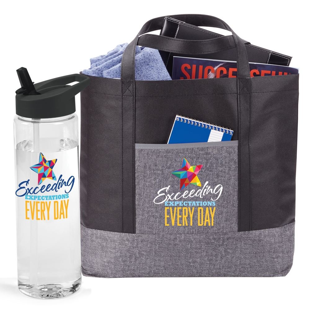 Denim Non-Woven Tote Bag & Solara Water Bottle Gift Combo