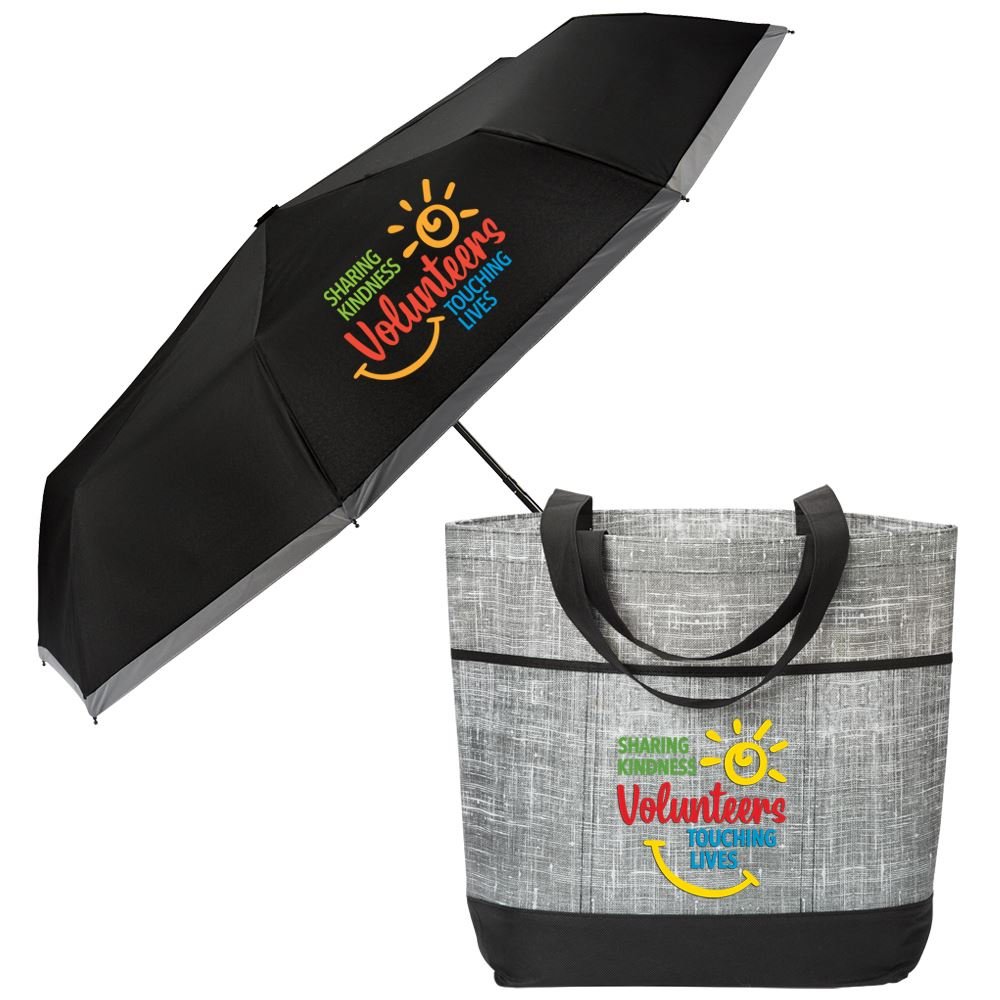 Volunteers: Sharing Kindness, Touching Lives Mailbu Non-Woven Tote Bag & Clip Umbrella Combo