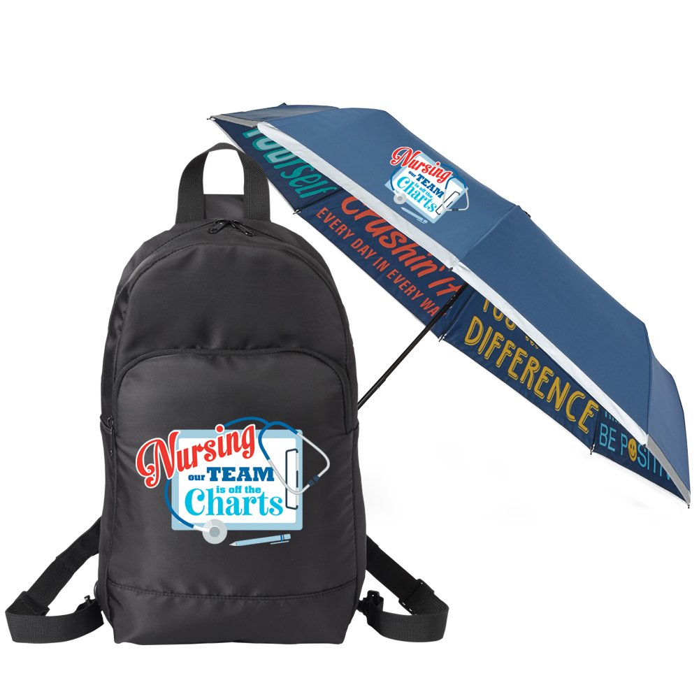 Nursing: Our Team Is Off the Charts Sling Backpack & Umbrella Gift Set