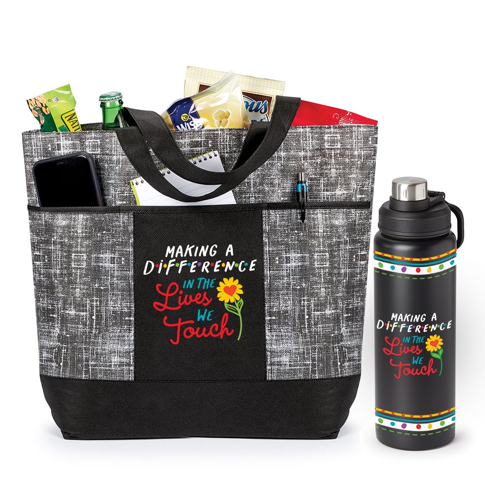 Making a Difference in the Lives We Touch Malibu Non-Woven Tote & Atlanta Stainless-Steel Water Bottle 32 oz. Gift Set