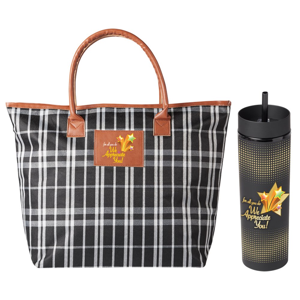 For All You Do, We Appreciate You! Plaid Carryall Tote Bag & Canyon 2-in-1 Tumbler & Sipper 16-Oz. Gift Set