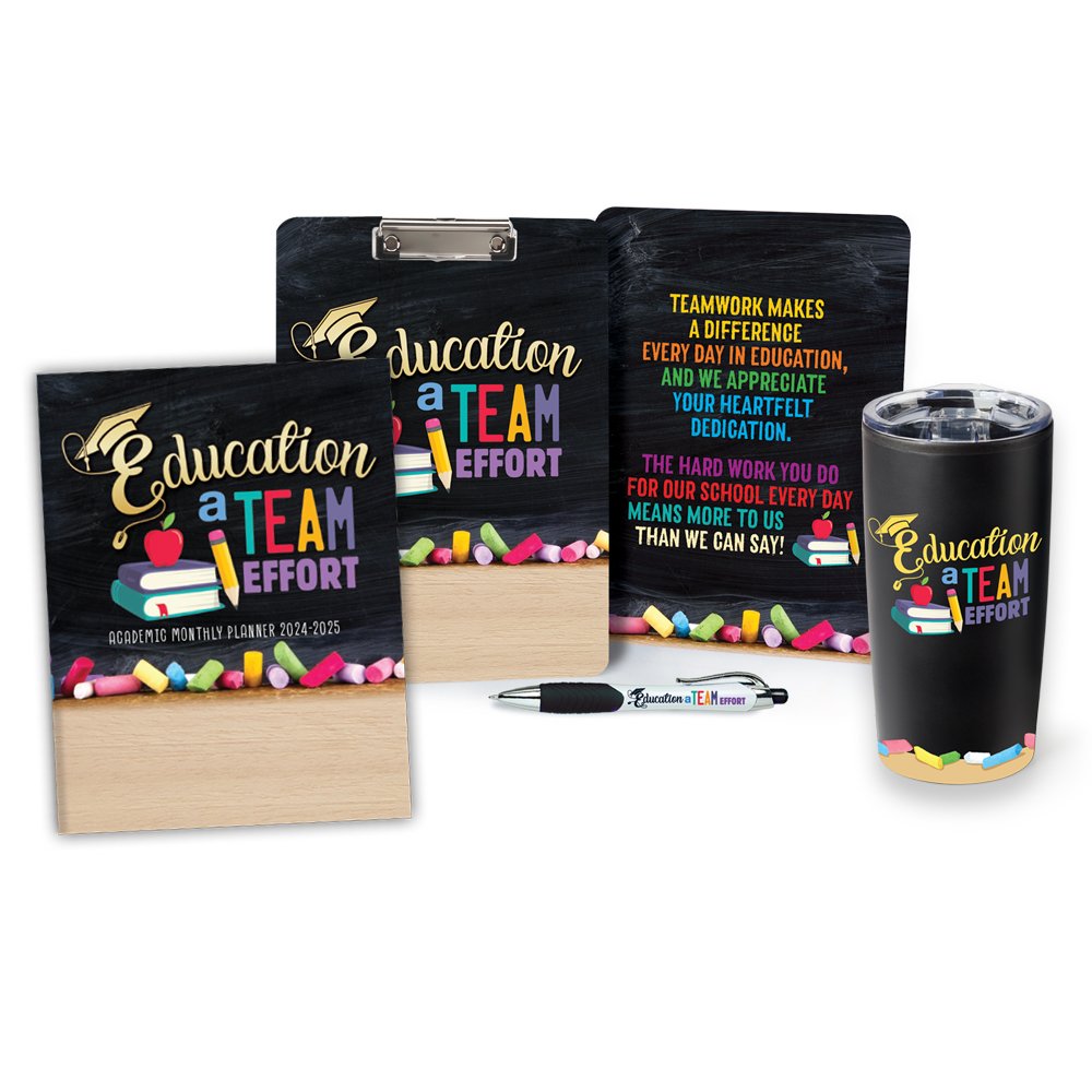 Education: A Team Effort Planner, Clipboard, Stylus Pen, & Tumbler Value Set
