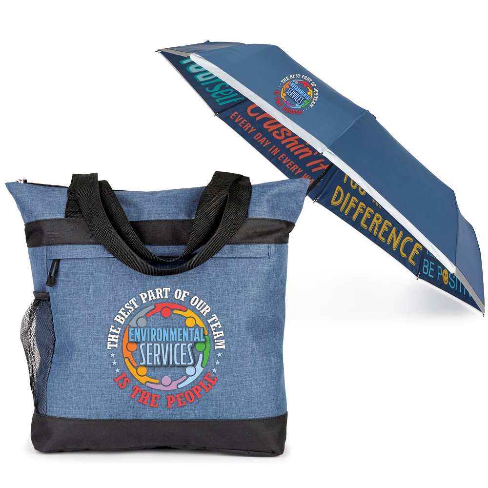 EVS Dylan Tote Bag & Motivational Umbrella Gift Set Positive Promotions